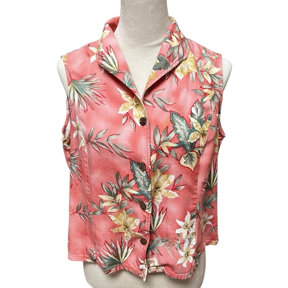 Caribbean Joe Peach Tropical Sleeveless Button Up Shirt Large (Fits S/M) - Picture 1 of 8